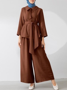 JM66-61 <span class=keywords><strong>elegante</strong></span> abito da donna islamico Casual <span class=keywords><strong>con</strong></span> decorazione in <span class=keywords><strong>pizzo</strong></span> pantaloni camicetta <span class=keywords><strong>con</strong></span> Logo personalizzati Set per la stagione autunnale - Product Image 4