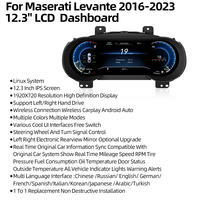 Pour Maserati Levante 2016-2023, tableau de bord numérique LCD, écran complet 12,3 pouces, compteur de vitesse, mise à niveau CarPlay sans fil, Linux
