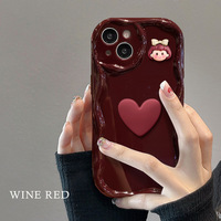 Vin rouge couleur mignon fille poupée et amour coeur TPU housse de téléphone portable pour Iphone 6 7 8 Plus X Xr XS 11 12 13 14 15 16 Pro Max