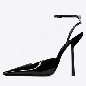Women's Bright Patent Ankle Strap <b>High</b> <b>Heels</b> Back Diamonds <b>Sexy</b> Summer Sandals Custom Colors Dress Pumps - Product Image 2