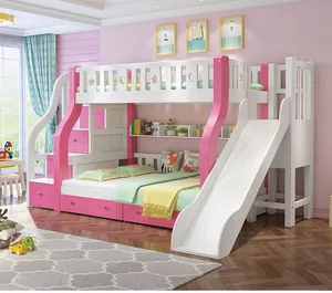 Meubles pour enfants lit superposé lit superposé en bois pour enfants avec toboggan pour filles lit en bois laqué