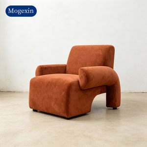 Modern Burnt Orange Teddy Fleece Accent <b>Chair</b> Unique Shaped <b>Upholstered</b> Single Lounge Armchair for Living Room - Product Image 1