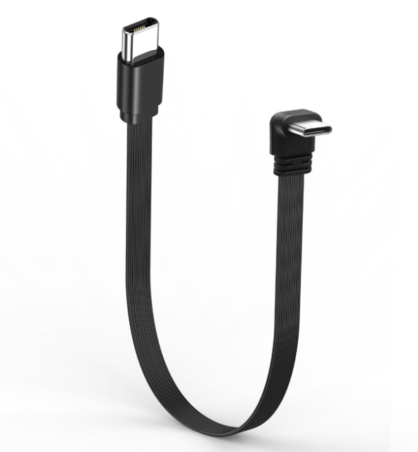 Right Angle USB C 2.0 Flat Data Cable 15cm/0.5ft Type C Male to Male Charging Short Cord for Phones, Laptop, Car Chargers