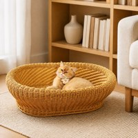 Panier ovale tressé en plastique pour chat – Maison pour animaux de compagnie en PP écologique, respirante, facile à nettoyer, durable et robuste – Idéal pour chatons et chats, chambre à coucher, décoration intérieure