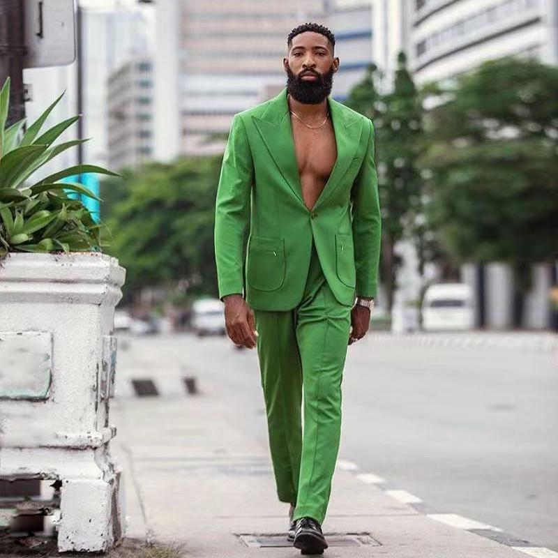 green dress man Dark Green Shawl Lapel 3-Pieces Slim Fit Men's Suits main image 1