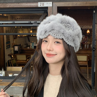 Chapeau en fourrure véritable de lapin, tricoté en jacquard, résistant au froid, chaud, polyvalent, style coréen, chapeau d'hiver pour femmes, 48-50cm, enveloppant la tête