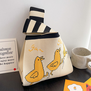 Mignon ours sac fourre-tout sac en toile noeud poignet sac mini tricot sac à main femmes - Product Image 5