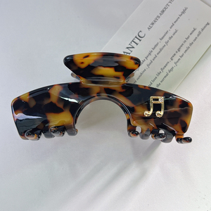 Pinzas para el pelo de acetato ecológicas de concha de tortuga de mármol coreano para mujer, pinzas para el pelo de acetato con etiqueta de símbolos musicales dorados a la moda - Product Image 4