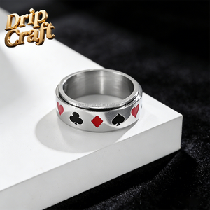 แหวนไทเทเนียมลายไพ่สปาด ฮาร์ท คลับ ไดมอนด์ หมุนได้ แหวนยูนิเซ็กซ์ ขายส่ง - Product Image 3