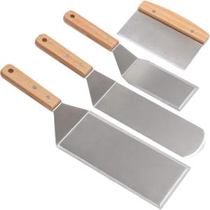 Stainless steel <b>square</b> spatula, beechwood handle BBQ spatula, teppanyaki grilling <b>tool</b>, pancake spatula, BBQ cooking spatula, - Product Image 4