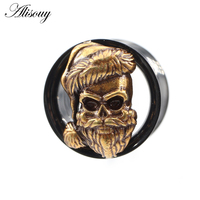Alisouy 1PC Tunnel d'oreille en acier inoxydable, motif tête de mort fantôme et fleur, dilatateur, écarteur, calibre évasé, unisexe, cadeau pour le corps