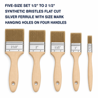 Ensemble de 5 pinceaux plats de haute qualité, 1/2 pouce, 1 pouce, 2 pouces, poils synthétiques, manche en bois, pinceau de peinture pour la maison