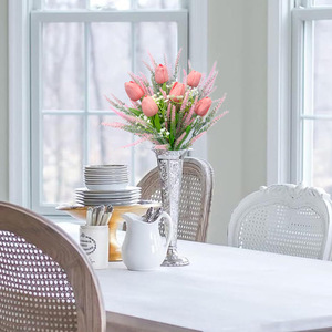 Artificial Tulip Bouquet Pink Lavender Baby's Breath <b>Plastic</b> Handmade Spring Decor Home Kitchen <b>Table</b> Arrangement - Product Image 3
