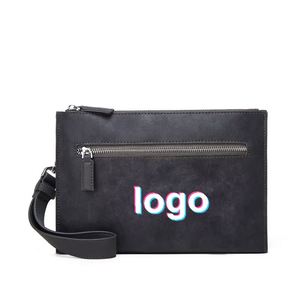 Pochette en cuir pour homme avec logo personnalisé, motif Crazy Horse, surface douce, imperméable, porte-monnaie professionnel - Product Image 1