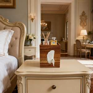 Boîte à mouchoirs carrée <span class=keywords><strong>d</strong></span>écorative en bois style ferme avec plateau de rangement pour salle de bain, chambre, bureau, <span class=keywords><strong>cuisine</strong></span> - Product Image 3