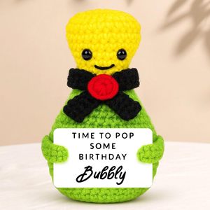 Cadeau tricoté pour poupée, fil vert et jaune, crochet fait main, positif et optimiste, Fête des Pères RY-SW-025 - Product Image 2