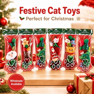 Nouvel ensemble de jouets pour chat de Noël d'<span class=keywords><strong>Amazon</strong></span>, jouets en peluche pour chat anti-ennui et auto-entretenants, motif Père Noël, matériau polyester - Product Image 1