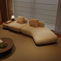 Sofá Modular de Lujo Moderno en Bouclé, Muebles para Sala de Estar, Conjunto de Sofá Curvo con Cojines Suaves y Mesa Lateral Funcional