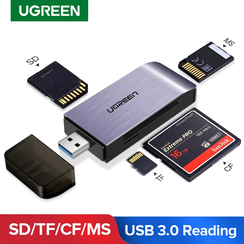 UGREEN USB 3.0 قارئ بطاقات SD مايكرو SD TF MS CF فلاش مدمج الذكية بطاقة الذاكرة محول ل ملحقات للكمبيوتر المحمول إلى قارئ البطاقات SD قارئ بطاقات