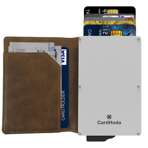 Porte-cartes fin en cuir véritable pour homme, portefeuille long, fermeture ouverte minimaliste, marron - Product Image 1