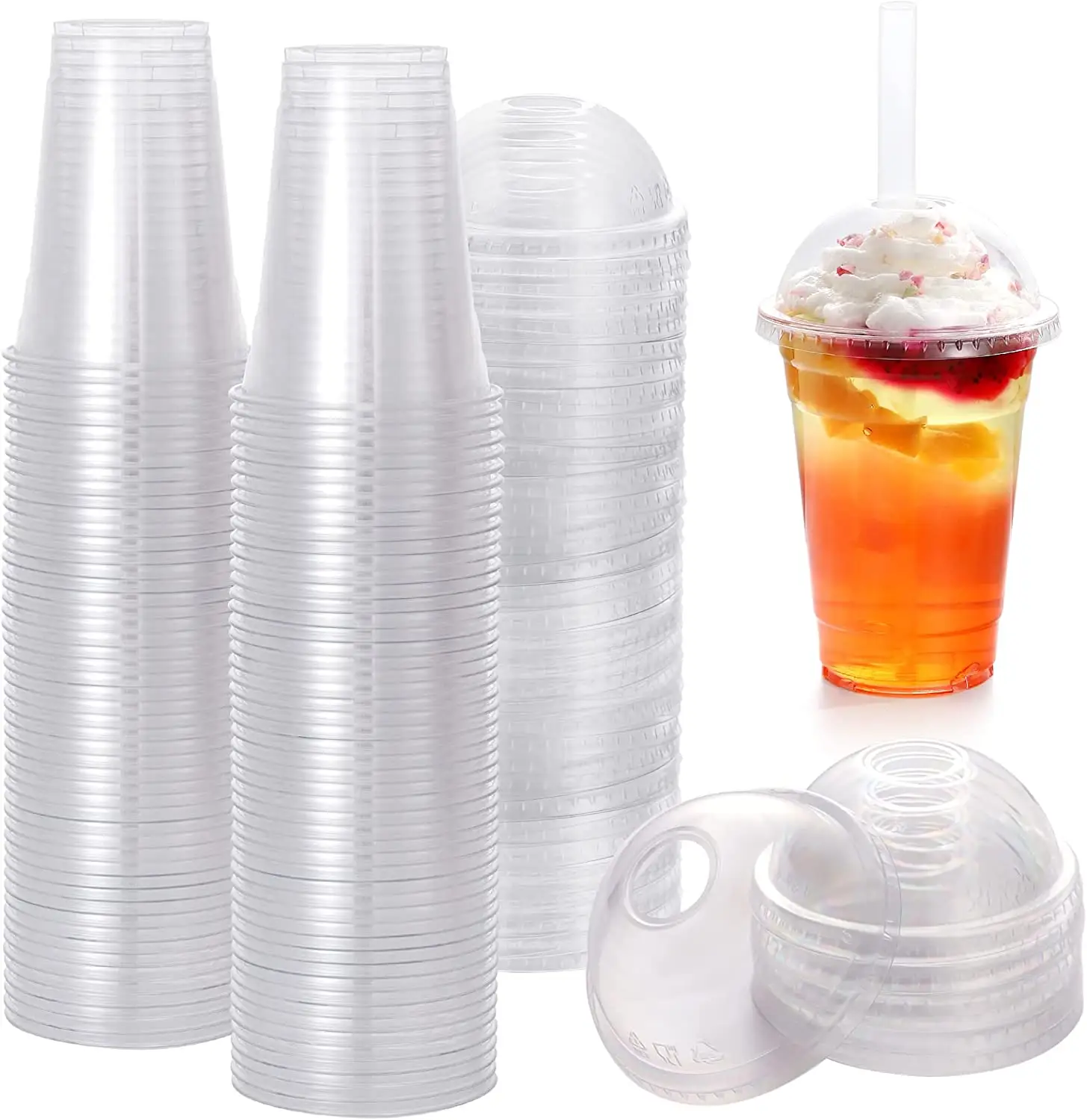 Fruits Juice Cups with Lids Cold Beverage Drinks PET Plastic Disposable Cups High Transparency Clear Cups with printed logo