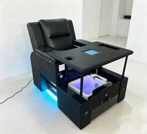 Luxury Black Pedicure Chair with Foldable Side <b>Table</b> & LED Light, Electric Massage Foot Spa Chair with USB Charging Port for Sal - Product Image 4
