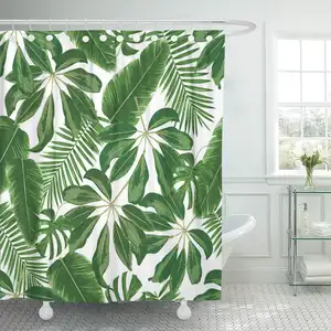 夏の緑の葉シャワーカーテン熱帯植物印刷カスタムカーテン用バスルーム防水ポリエステルシャワーカーテン