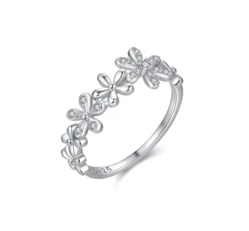 Anello fiore margherita in argento Sterling 925 retrò da donna con zirconi cubici di diamanti bianchi di moda