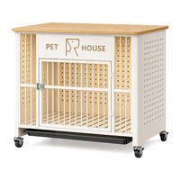 Nichoir de luxe pour chien de style meuble, avec dessus en bois, table d'appoint pour animaux de compagnie avec roulettes, maisonnette d'intérieur pour chien avec panneau perforé de rangement DIY