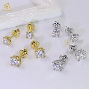 5mm 6.5mm 0.5CT 1CT D VVS moissanite 4 claws white yellow K gold Plated 925 sterling silver screw back stud earrings with GRA