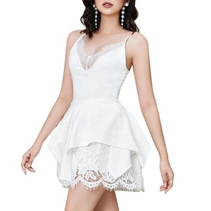Venta al por mayor, lo último, Vestido corto sexi de encaje con tiras finas blancas para mujer, vestido de fiesta para mujer - Product Image 1