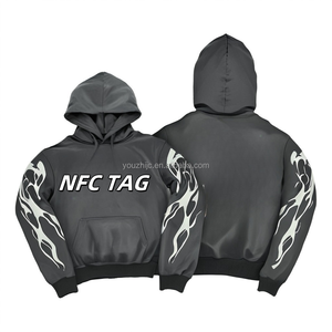Nfc Scan Hoodie Katun Murni Musim Gugur dan Musim Dingin Retro Kasual Longgar Merek Fashion untuk Pria dan Wanita - Product Image 4