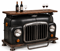 Chariot de bar roulant de style rétro automobile industriel avec comptoir de rangement en bois et porte-bouteilles pour restaurant