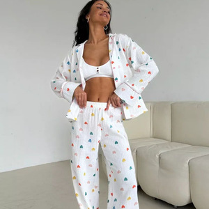 All'ingrosso della fabbrica san valentino amore <span class=keywords><strong>pigiama</strong></span> di puro cotone da <span class=keywords><strong>donna</strong></span> a maniche lunghe e pantaloni due pezzi pigiami Set invernale - Product Image 2