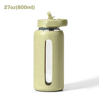 Nouvelle tasse à eau en verre portable de 800 ml avec échelle graduée, couvercle de protection en silicone anti-brûlure et paille – Vente en gros
