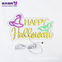 Enseigne néon LED en acrylique « Ghost Witch Hat Bat Happy Halloween », Décoration murale pour fête à thème, maison, maison hantée et ornement de fête