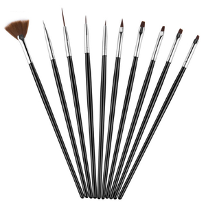 Lot de 10 pinceaux à manche en plastique noir pour nail art, gel, acrylique, lignes fines, pour la conception de manucure - Product Image 2