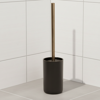 Brosse de toilette moderne et durable en acier inoxydable sur pied avec long manche et base en plastique pour le nettoyage de la salle de bain