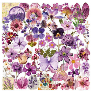 50 Pegatinas Decorativas Transparentes con Diseño Floral <span class=keywords><strong>Morado</strong></span> para Ventanas, Botellas, Decoración Estética, Pegatinas de Lavanda para Marcapáginas - Product Image 1