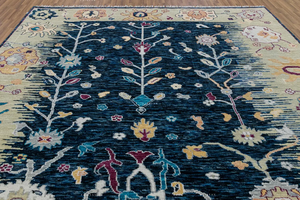 Tapis d'intérieur moderne fait main en laine bleu marine personnalisable, motif floral oriental, tapis de déclaration - Product Image 6