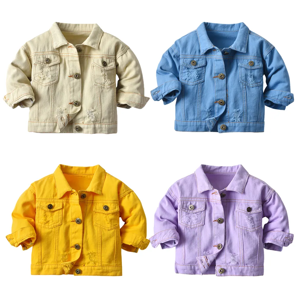 Wholesale plain color children unisex outerwear spring fall jean baby boy kids denim jacket
