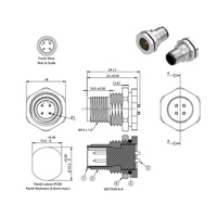 Connecteur circulaire 4 broches M12 prise B-code plaqué or montage sur panneau tasse à souder IP67 étanche M12 B Code 4pin connecteur avec fil