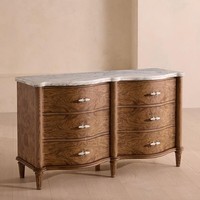Commode à 6 tiroirs en bois de palissandre français avec plateau en marbre, buffet de luxe incurvé pour chambre à coucher et salon