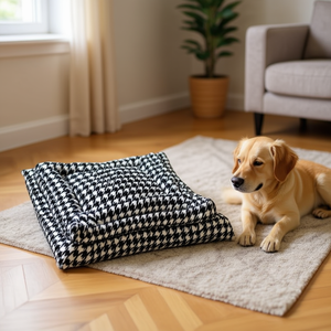 Set di 3 Tappetini per Cani in Peluche Nero a Forma di Coniglio, Design a Quadretti, Lettini per Animali Domestici - Product Image 3