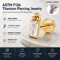 Prêt à expédier – Bijou de piercing corporel en titane ASTM F136 à filetage interne, serti de zircone cubique, pour labret, hélix, tragus, lèvre, boucle d'oreille