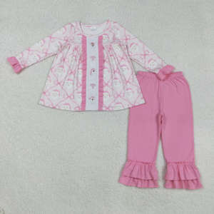 ชุดลำลองเด็กพิมพ์ลายซานต้า RTS สำหรับฤดูใบไม้ผลิ ฤดูใบไม้ร่วง และคริสต์มาส ชุด 2 ชิ้น พร้อมโบว์ สำหรับเด็กผู้หญิง ระบายอากาศได้ดี ผลิตจากผ้าฝ้าย 95% ผสมใยสังเคราะห์ 5% - Product Image 2