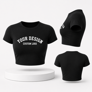 Fournisseur de t-shirts courts pour femmes en gros avec logo personnalisé, manches courtes, tendance - Product Image 2