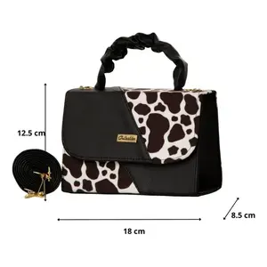 Sac bandoulière Fana Lcela imprimé vache en PVC avec doublure en PU, fermeture éclair, deux poignées, sac à bandoulière pour femme toutes saisons - Product Image 3
