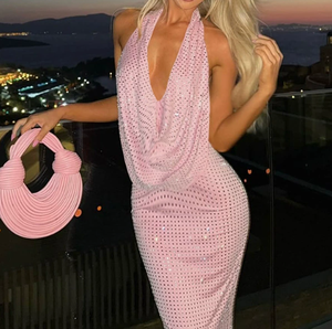 Robe de soirée élégante Viviblook Z0105DS03 pour femmes, nouvelle robe sexy à décolleté plongeant, patchwork de paillettes, sans manches, dos nu, robe de soirée élégante de minuit - Product Image 2