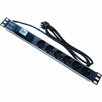Bloc multiprises électrique 16A 1U 19 pouces 6 prises type Schuko allemand/européen CEE 7/3 DIN 49440 avec disjoncteur 1P